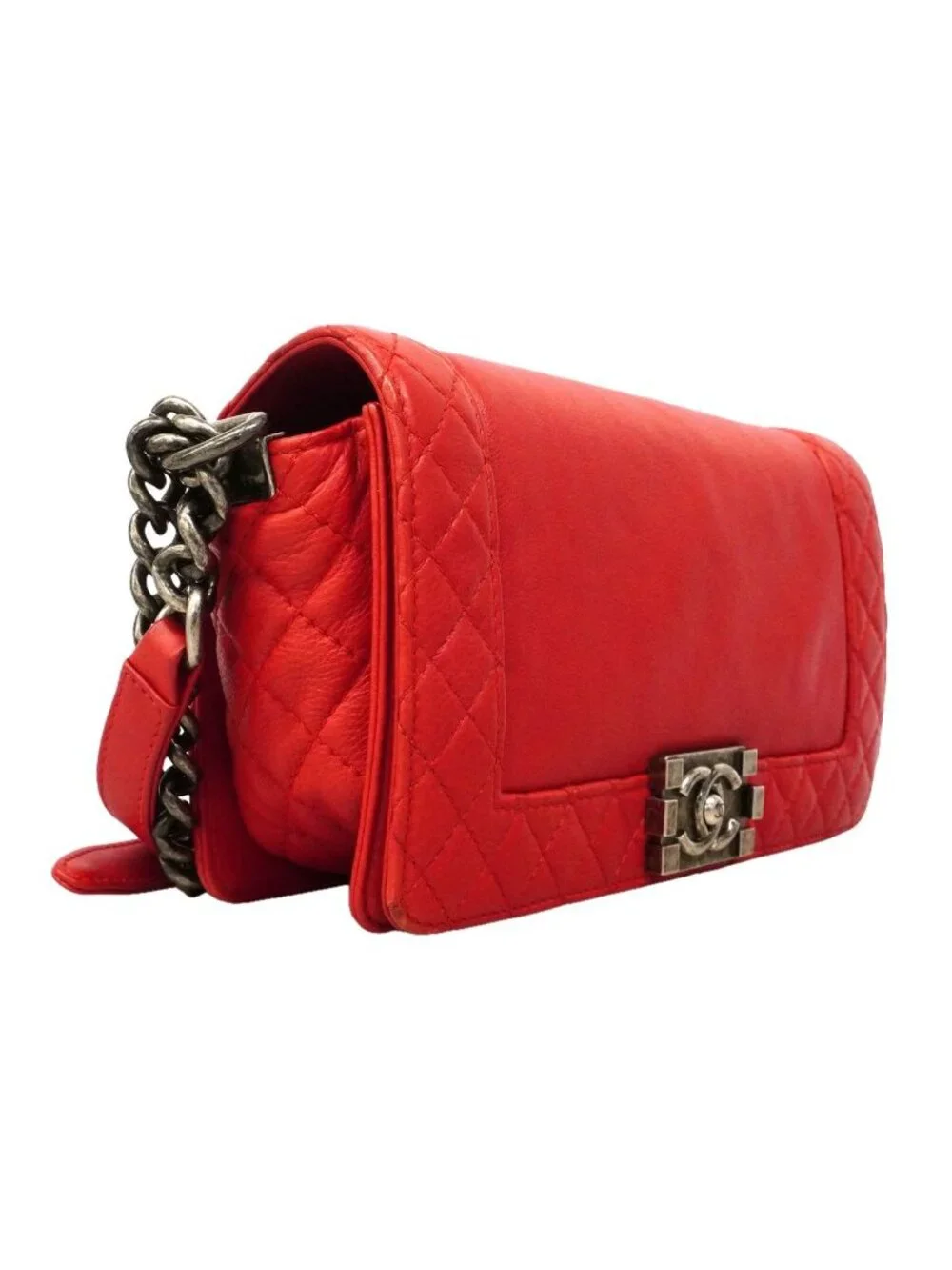 Chanel Shoulder Bag Boy Leather Red Silver